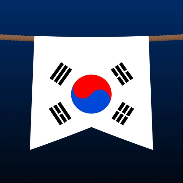 韓国国旗がロープにかかっています ペナントの国のシンボルはロープにかかっています 現実的なベクトル図 — ストックベクタ