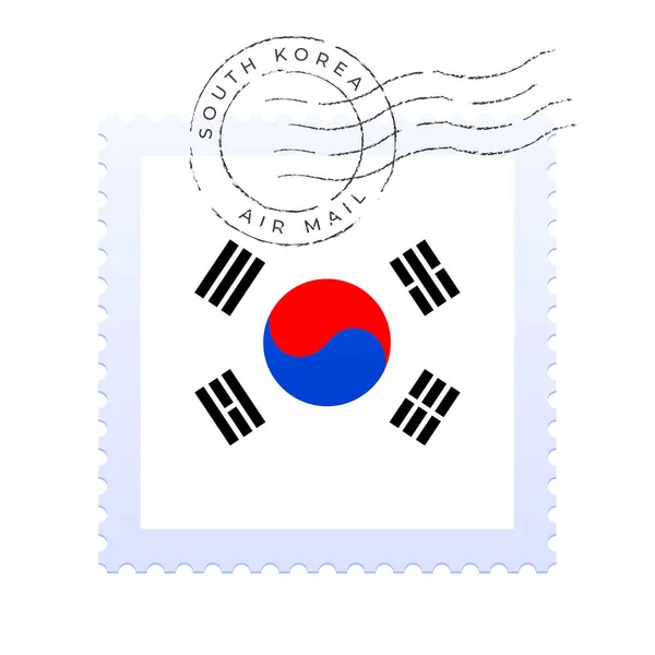 韓国の郵便番号 国旗掲揚切手は白い背景ベクトルのイラストで分離されています 国旗の様式と国名が記載された切手 — ストックベクタ