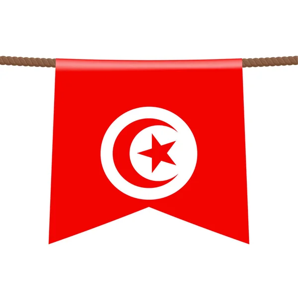 Εθνική Σημαία Τουνισίας Κρέμεται Στο Σχοινί Σύμβολο Της Χώρας Στην — Διανυσματικό Αρχείο