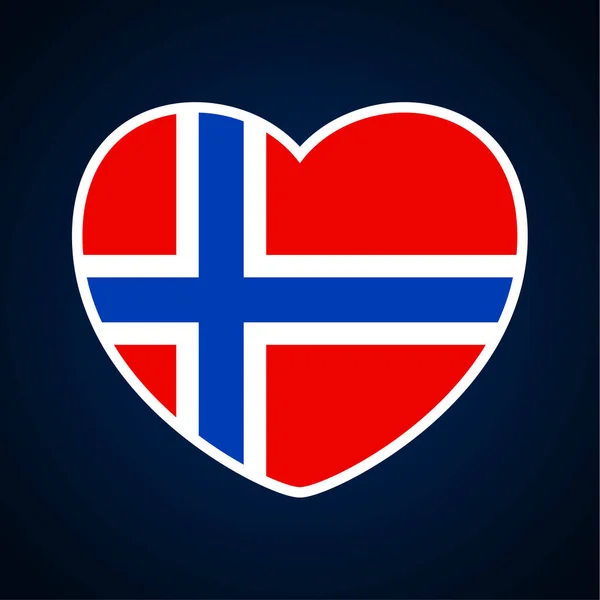 Norgeflagga Hjärtform Ikon Platt Hjärta Symbol För Kärlek Bakgrunden Nationell — Stock vektor