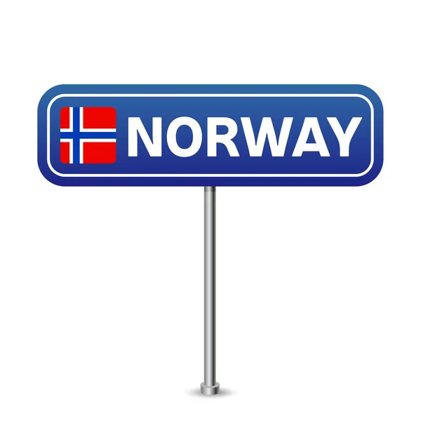Norgevägskylt Nationell Flagga Med Landsnamn Blå Vägskylt Ombord Design Vektor — Stock vektor