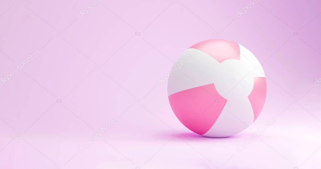 3d beach ball. Striped inflatable toy game beach ball isolated on background with copy space. summer vacation or beach symbol, 3D illustration