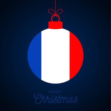 Fransa bayraklı yılbaşı balosu. Tebrik kartı vektör illüstrasyonu. Beyaz arka planda izole edilmiş bayraklı Mutlu Noel Baloları