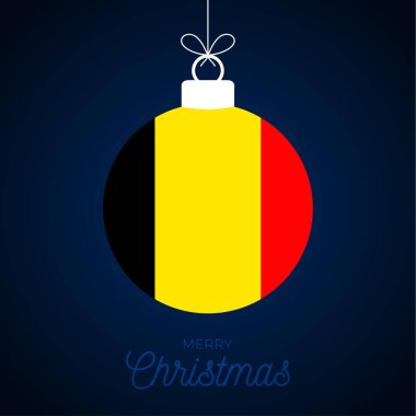 Belçika bayraklı yılbaşı balosu. Tebrik kartı vektör illüstrasyonu. Beyaz arka planda izole edilmiş bayraklı Mutlu Noel Baloları