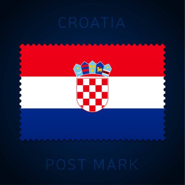 Hırvat posta damgası. Ulusal Bayrak Posta Damgası beyaz arkaplan vektör illüstrasyonunda izole edildi. Resmi ülke bayrağı desenine ve ülkelerin isimlerine sahip damga