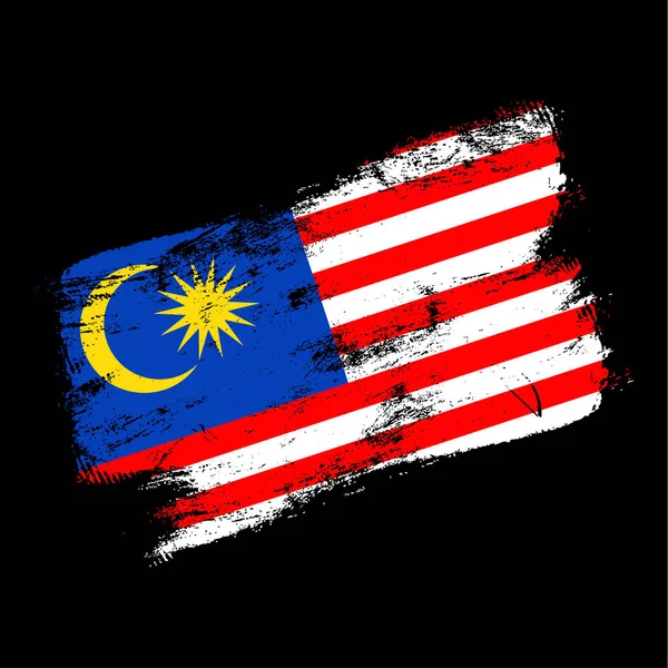 Malaysia Bandeira Grunge Escova Fundo Old Brush Flag Vector Illustration — Vetor de Stock