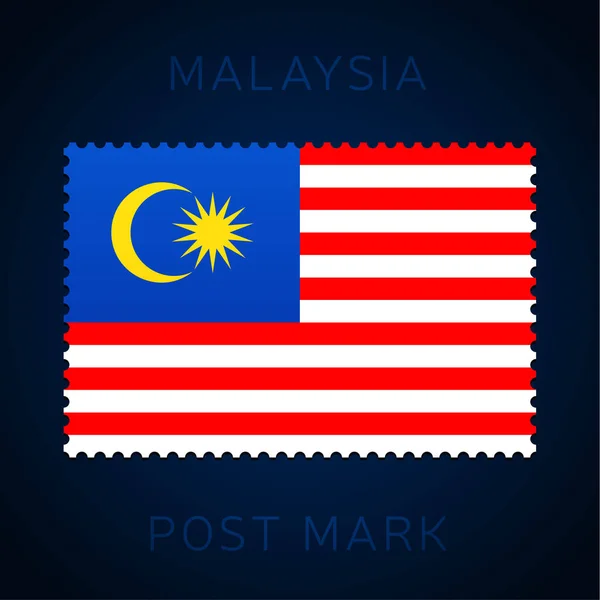 Marca Postal Malaysia Carimbo Estágio Bandeira Nacional Isolado Ilustração Vetor — Vetor de Stock