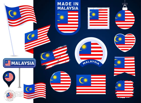 Colección Vectores Bandera Malaya Gran Conjunto Elementos Diseño Bandera Nacional — Vector de stock