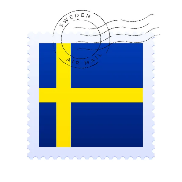 郵便切手のスウェーデン版 国旗掲揚切手は白い背景ベクトルのイラストで分離されています 国旗の様式と国名が記載された切手 — ストックベクタ