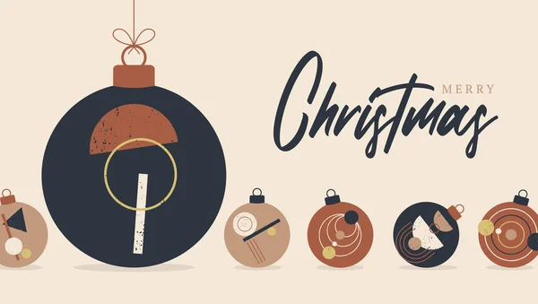 Boho Christmas Yılbaşı Balosu Tebrik Kartı Retro Bohem Tebrik Kartları — Stok Vektör