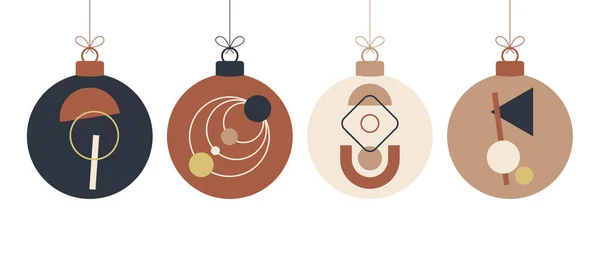 子供のBohoクリスマスの概念の球をセットしなさい 装飾白い背景に隔離された房 フリンジ付きのおもちゃ パステルカラーとテラコッタカラーのお祝いの装飾 ベクターの新年のイラスト — ストックベクタ