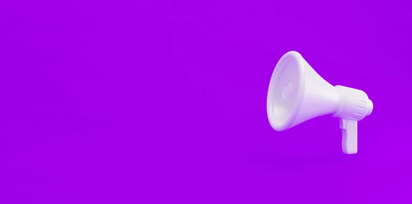Realistisches Weißes Plastikmegaphon Mit Schatten Und Kopierraum Isoliert Auf Violettem — Stockfoto