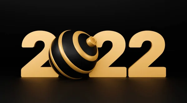 2022 Yeni Yıl Arkaplanı Boyutlu Kürelerle Soyut Siyah Altın Renkli — Stok fotoğraf