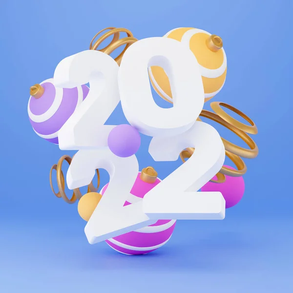 2022年新年大旗 3D渲染 抽象多彩的几何背景 多彩的球 原始的形状 简约的设计 圣诞佳节快乐 新年快乐 — 图库照片