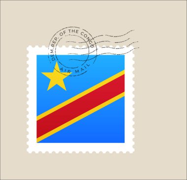 republic congo flag postage stamp vector illustration. Modern vibrant flag emblem design in authentic national colors. Isolated vector design.