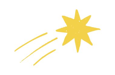 El çizimi Noel pastel yıldızı. Yumuşak tebeşir kenarlı basit sarı karalama ve tatil dekorasyonu için el yapımı sıcak nostaljik el yapımı...