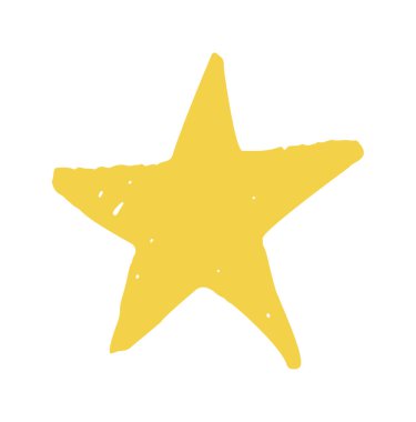 El çizimi sarı renkli tebeşir yıldızı. Yumuşak desenli neşeli karalama ve tatil tasarımları için sıcak şenlik havası..