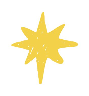 Yumuşak sarı renkli yıldız çizimi. Doğal tebeşir desenli el çizimi karalama ve sıcak bayram parıltısı, sıcak festival projeleri için ideal...