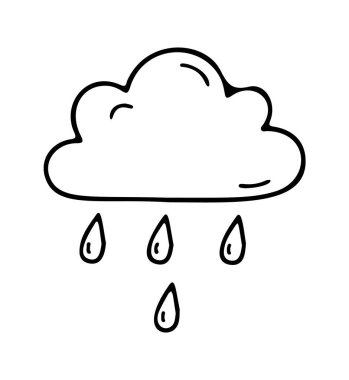 Yağmur yağan bir bulut ikon karalama el çizimi. Çizgi çizimi simgesi. Vektör illüstrasyonu.