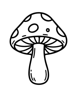 Uçan agarik mantar ikonu karalama el çizimi. Çizgi çizimi simgesi. Vektör illüstrasyonu.
