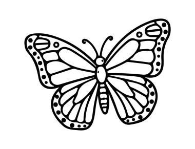 Kelebek ikonu çizilmiş el yazısı. Çizgi çizimi simgesi. Vektör illüstrasyonu.