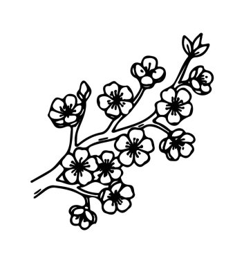Çiçekli dal simgesi karalama el çizimi. Çizgi çizimi simgesi. Vektör illüstrasyonu.