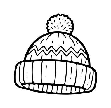 Kışlık şapka ikonu el çizimi. Çizgi çizimi simgesi. Vektör illüstrasyonu.