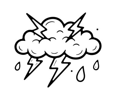 Gök gürültüsü ikonu çizilmiş el yazısı. Çizgi çizimi simgesi. Vektör illüstrasyonu.