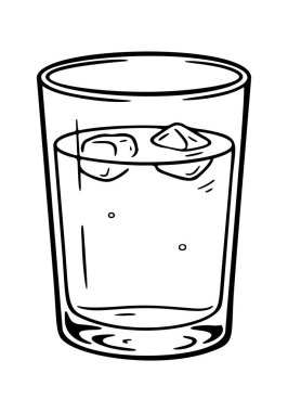 Su ve buz ikonu çizilmiş bardak. Çizgi çizimi simgesi. Vektör illüstrasyonu.