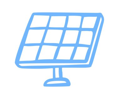 Güneş paneli çizilmiş. Beyaz bg üzerinde izole edilmiş vektör karalama resimleme simgesi.