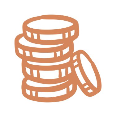 Bir yığın bozuk para karalama ikonu. Beyaz bg üzerinde izole edilmiş vektör karalama resimleme simgesi.