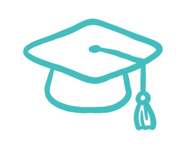 Mezuniyet şapkası çizimi. Beyaz bg üzerinde izole edilmiş vektör karalama resimleme simgesi.