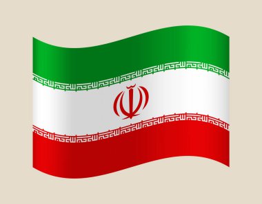 İran bayrağını ulusal amblemle sallamak, ülkeyi vatansever gururla temsil eden detaylı bir vektör çizimi..