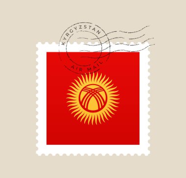 Kırgızistan bayrak posta pulu vektörü grunge posta damgası ile uluslararası seyahat, posta ve ulusal yazışma kavramlarını gösteriyor. Tarihi bayrak