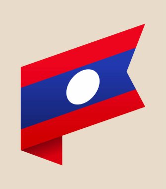 Zarif bir kurdele bayrağı olarak tasarlanan Laos ulusal bayrak vektörü, vatanseverlik olayları ve seyahatler için izole edilmiş bir simge..