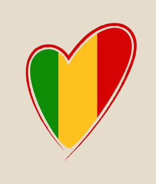 Mali bayrağı, el çizimi bir kalp şekli vektörünün içinde sevgiyi ve ulusal vatanseverlik gururunu simgeliyor...