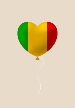 Ulusal gururu kutlamak için vatansever bir vektör olan havada dalgalanan Mali bayrağını içeren gerçekçi bir kalp balonu...