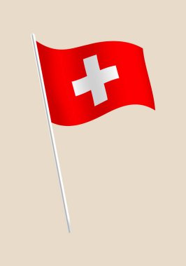 Beyaz Haç ile Parlak Kızıl İsviçre Bayrağı Kutupta Zarifçe Dalgalanıyor, Ulusal Gurur ve Kimliği Sembolize Ediyor.