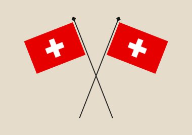 İsviçre 'nin Ulusal Gurur ve Uluslararası İşbirliğini sembolize eden, Temiz Bir Arkaplanda İzole Edilmiş İki İsviçre Bayrakları Şaşılası..
