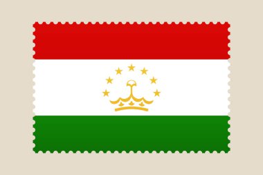 İkonik Tacikistan Ulusal Bayrağı Bir Posta Damgası, Sembolize Ülke Kimliği, Seyahat ve Vatanseverlik Olarak Sanatsal Resmedilmiş..