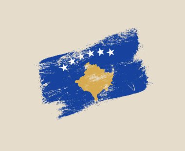 Tarafsız Bir Arkaplanda Grunge Fırça Darbesi Dokusuyla Yurtsever Kosova Bayrak Vektör İllüstrasyonu, Ulusal Kimliği İfade Ediyor..