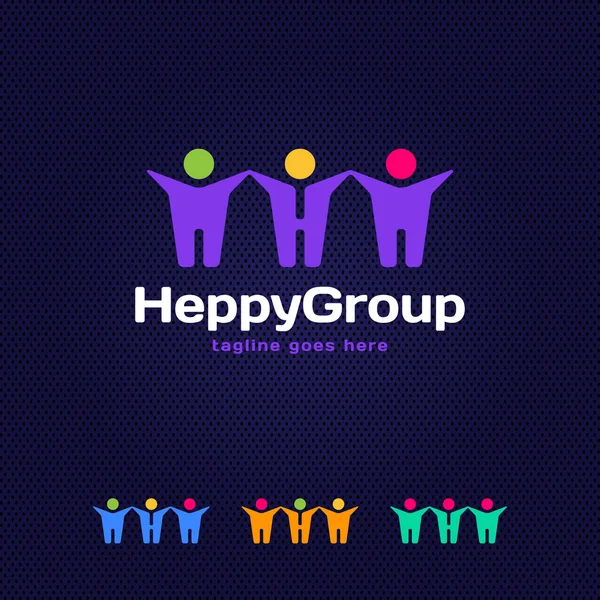 Logo de la Red Social, Grupo de 3 personas, amigo, miembro del equipo, mujeres, niñas, niños, hombres de negocios. Letra H — Vector de stock