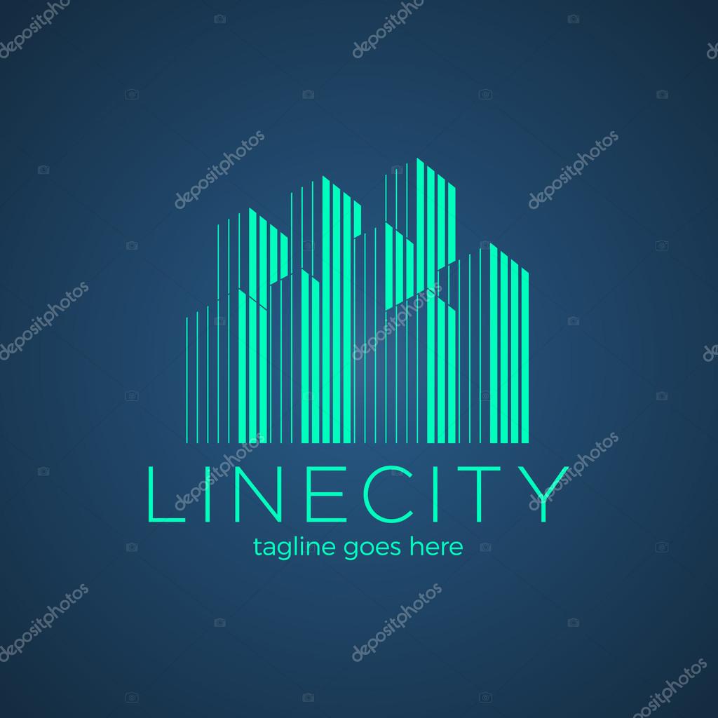 Line building logo. Big city logotype.