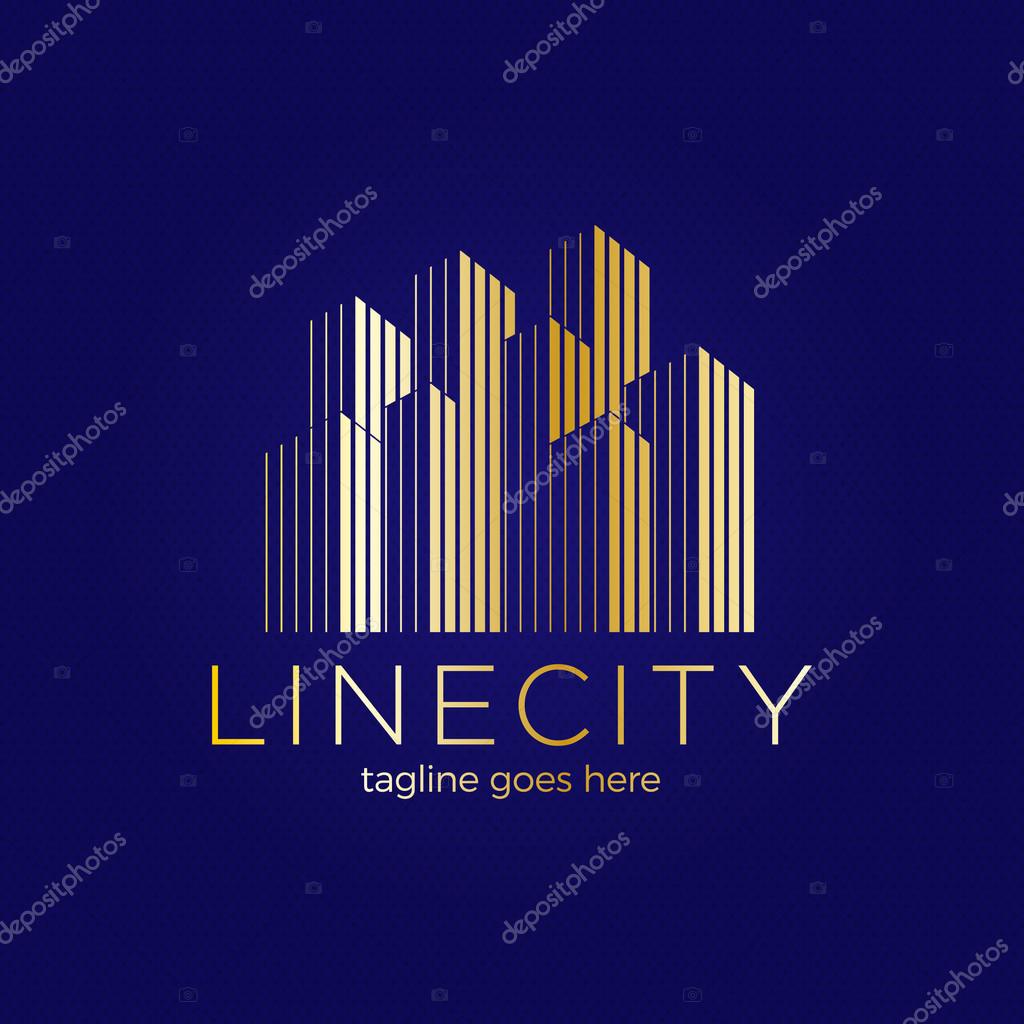 Line building logo. Big city logotype.