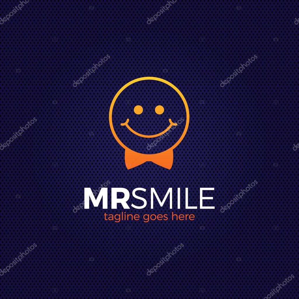 Mr smile logo. Happy circle. Bowtie