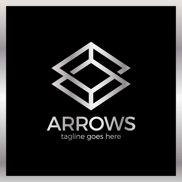 Logo de Arrow Rhomb Line. Cubo infinito. Royal, luxury, metal silver — Archivo Imágenes Vectoriales