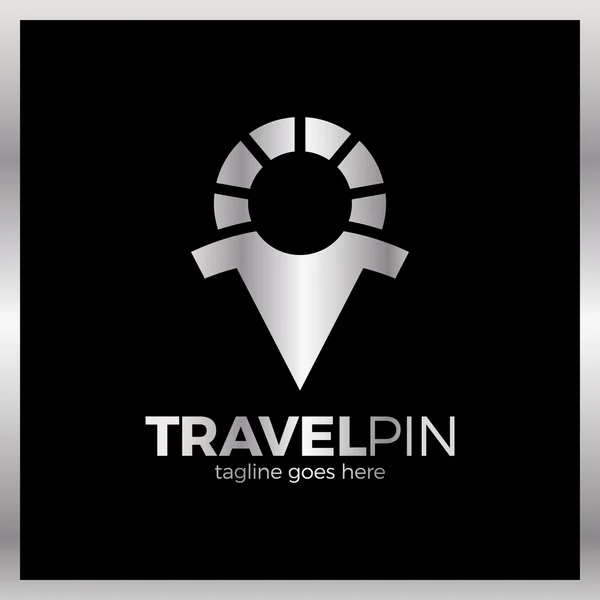 Travel Sun Men Place Sunny Pin (em inglês). Luxo, metal prata real —  Vetores de Stock