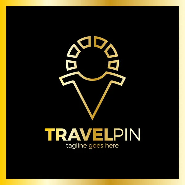 Travel Sun Men Place Sunny Pin (en inglés). Lujo, oro real metal — Vector de stock