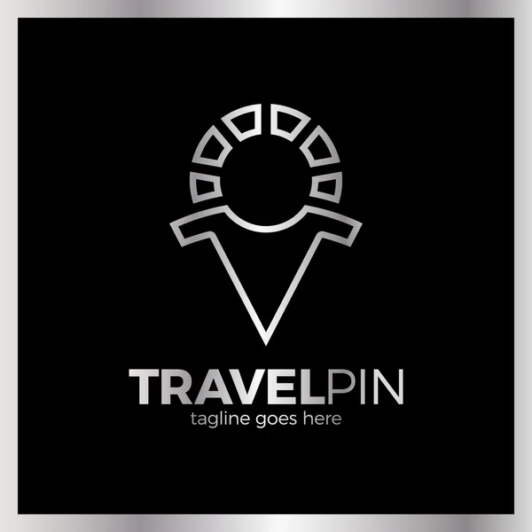 Travel Sun Men Place Sunny Pin (en inglés). Lujo, metal de plata real — Vector de stock