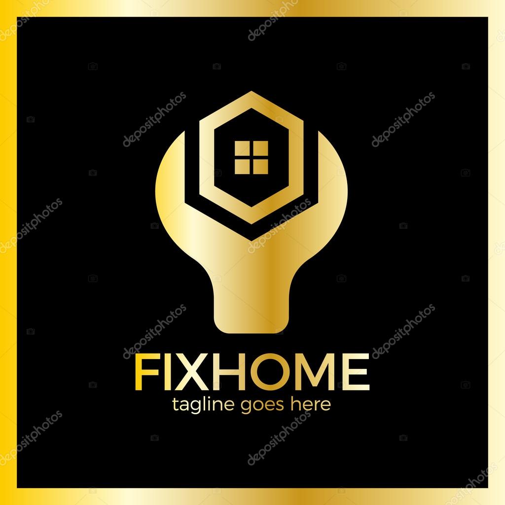 House Repair Logo. Home Fix logotype. Luxury, Royal Gold metal